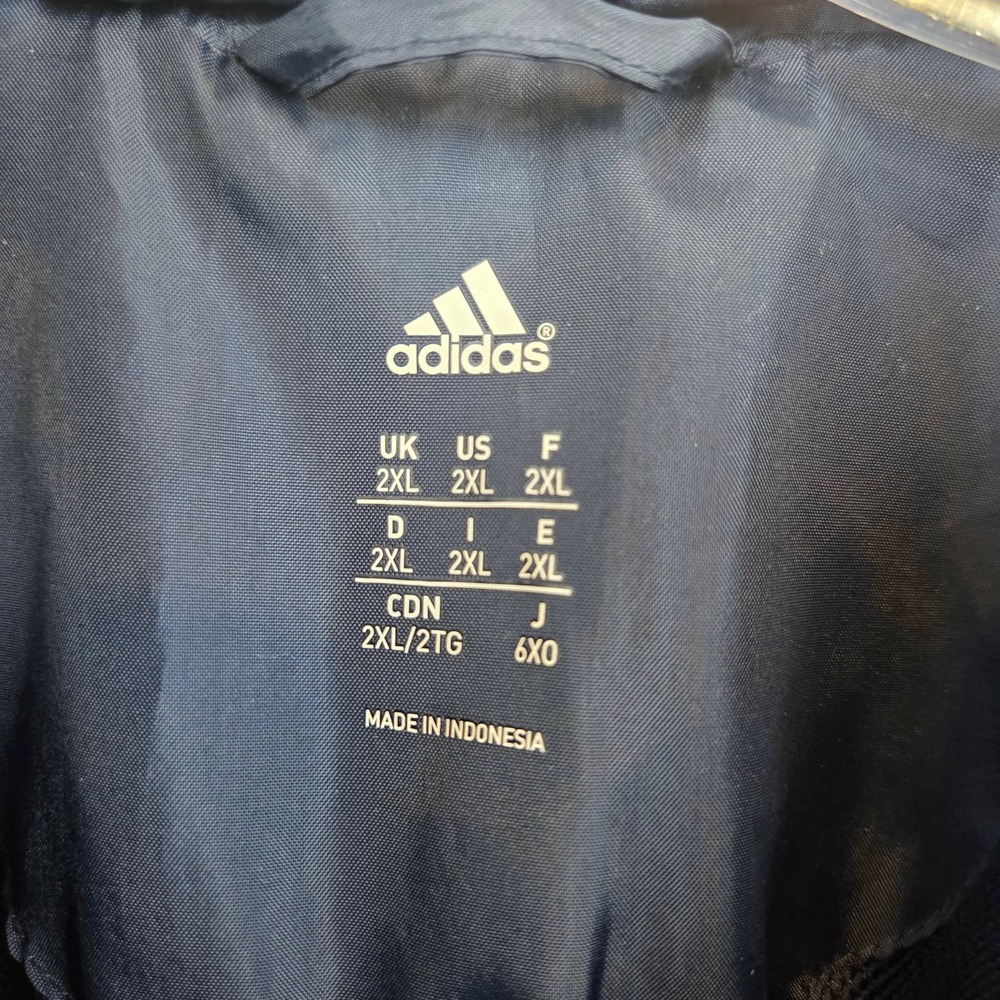 Adidas Mens Navy Blue Full Zip Track Jacket Windbreaker Hooded 3-Stripe Size 2XL - Picture 6 of 16